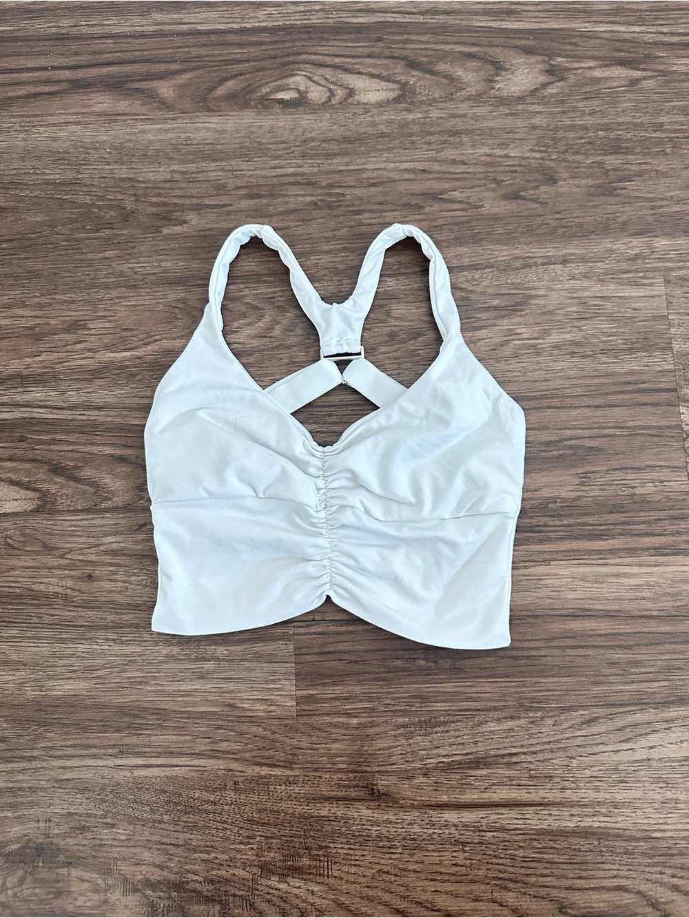 White Ruched Crisscross Sports Bra Top